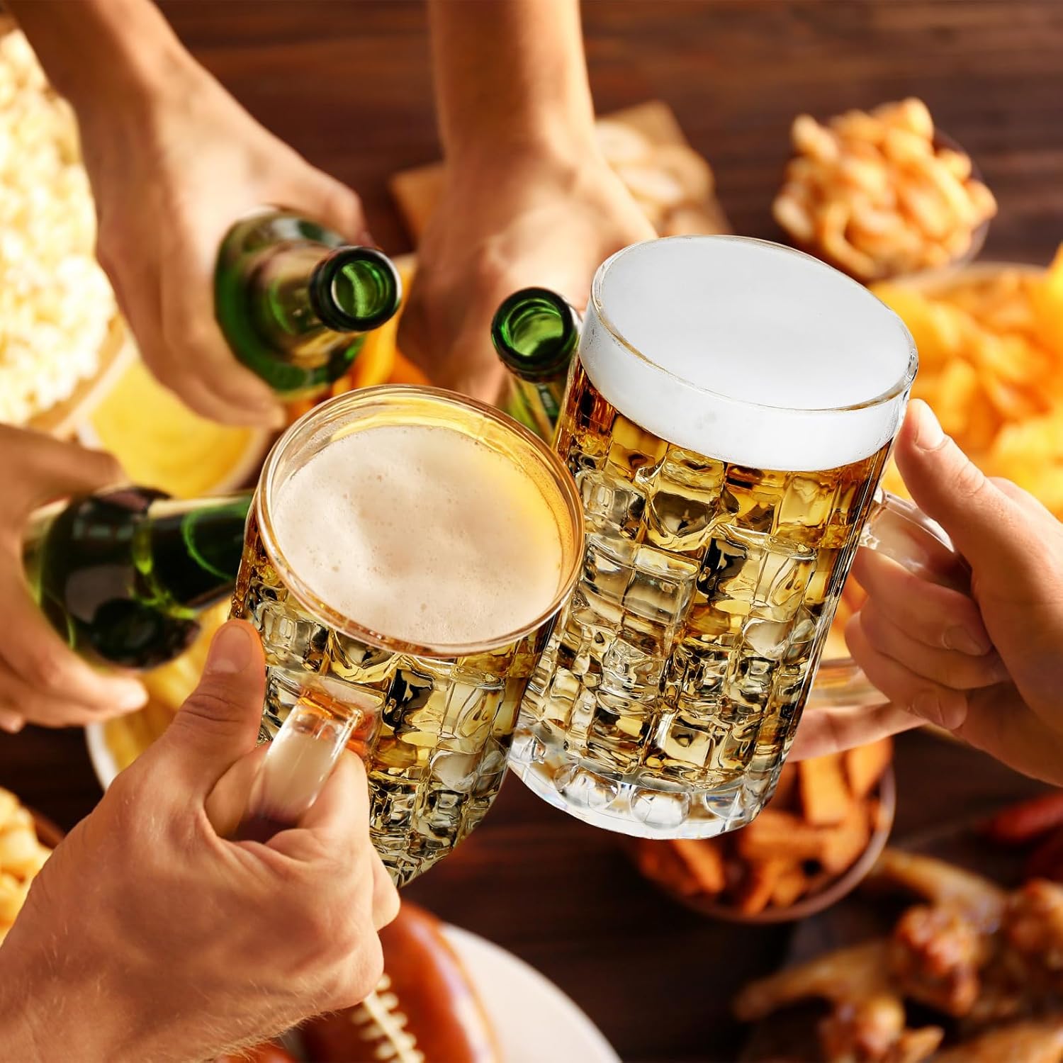 Mifoci 10 Pcs Plastic Beer Mugs with Handles 20 oz Clear Beer Stein Plastic Drinking Cups for Bar Home Hotel Cocktail Beverages Milk Juice Alcohol Soda